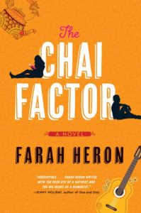 Front cover of the Chai Factor with a woman and a man leaning against the words.